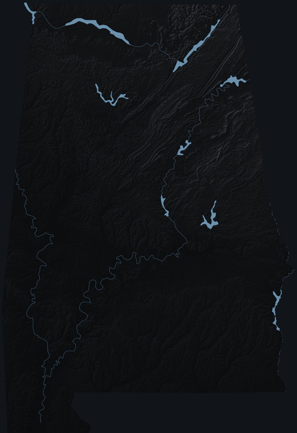 Alabama shaded relief terrain map