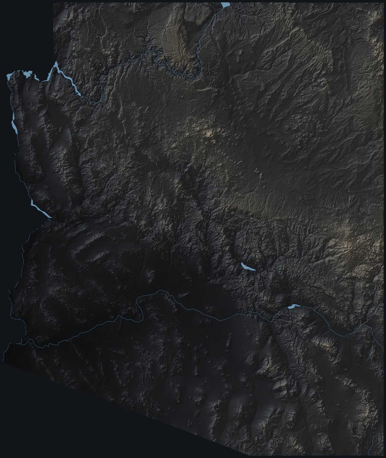 Arizona shaded relief terrain map