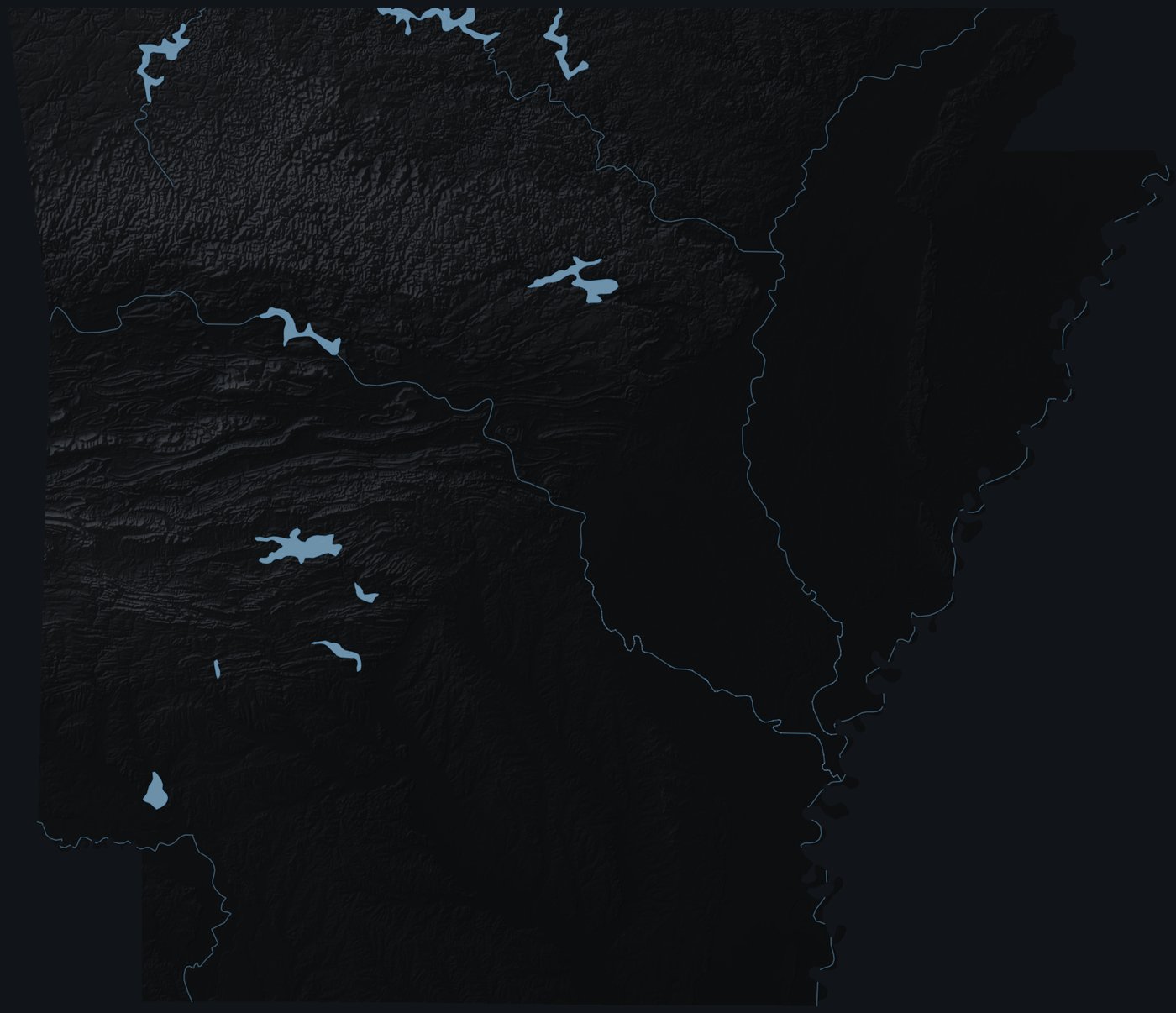 Arkansas shaded relief terrain map