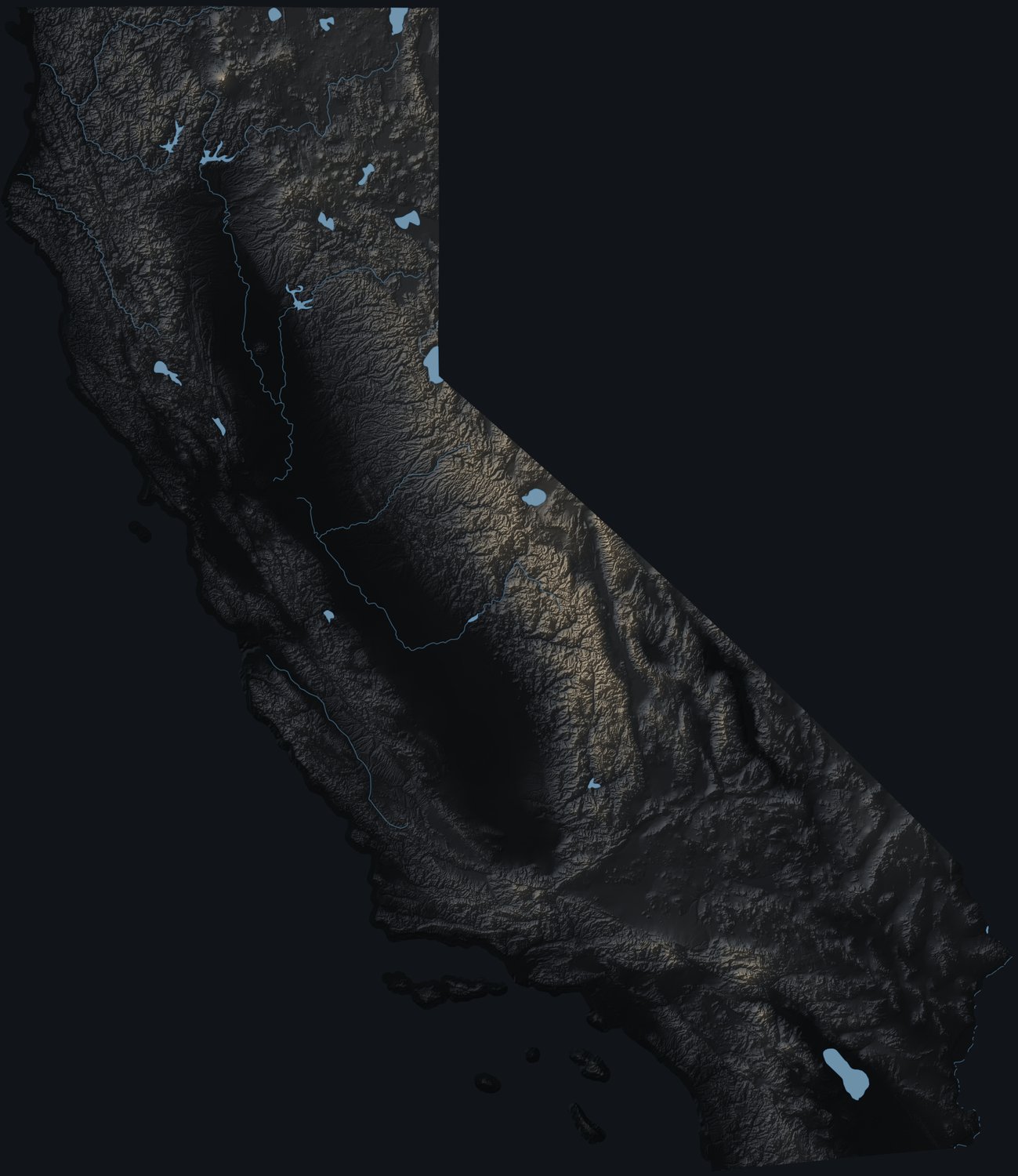 California shaded relief terrain map