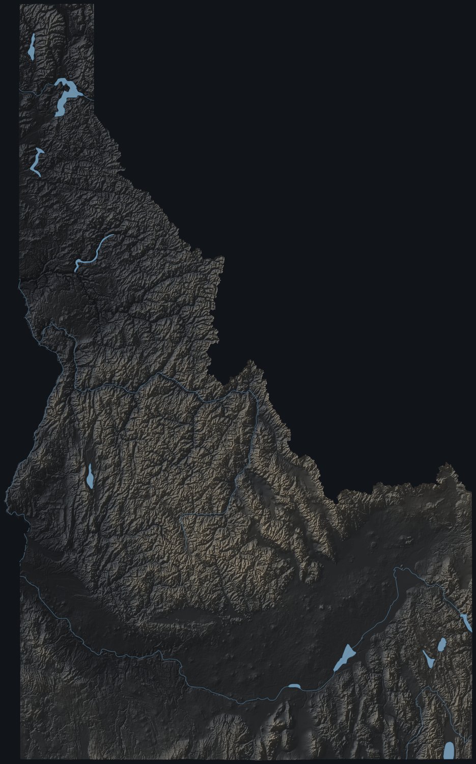 Idaho shaded relief terrain map