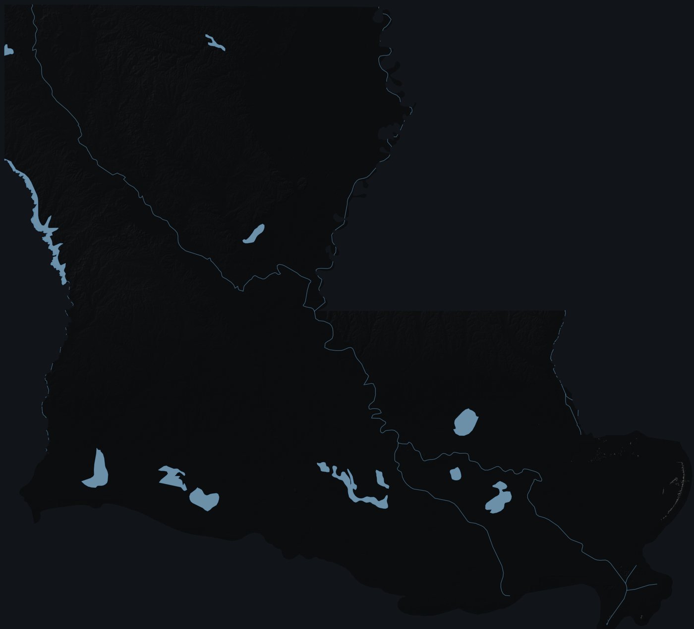 Louisiana shaded relief terrain map