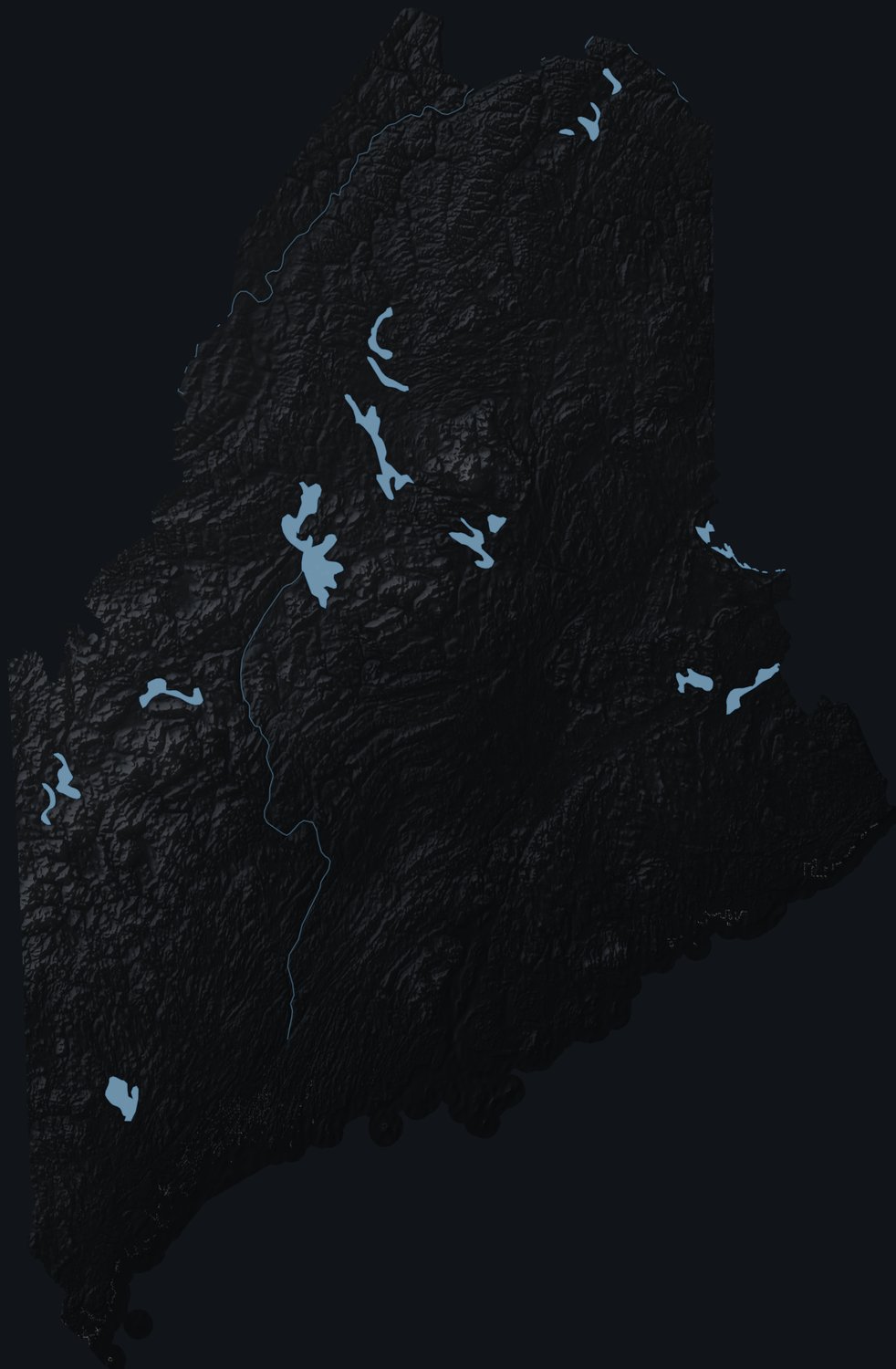 Maine shaded relief terrain map
