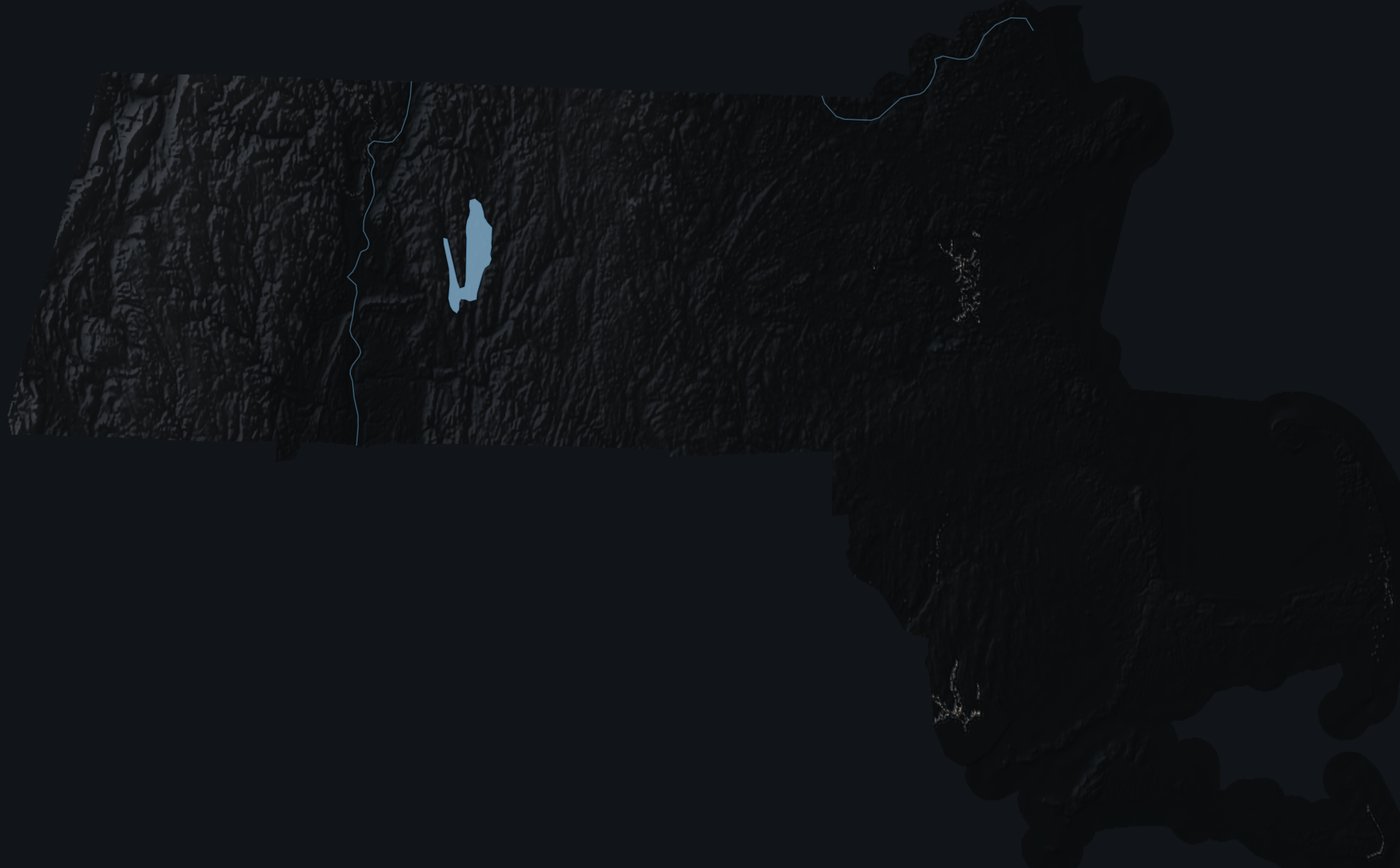 Massachusetts shaded relief terrain map