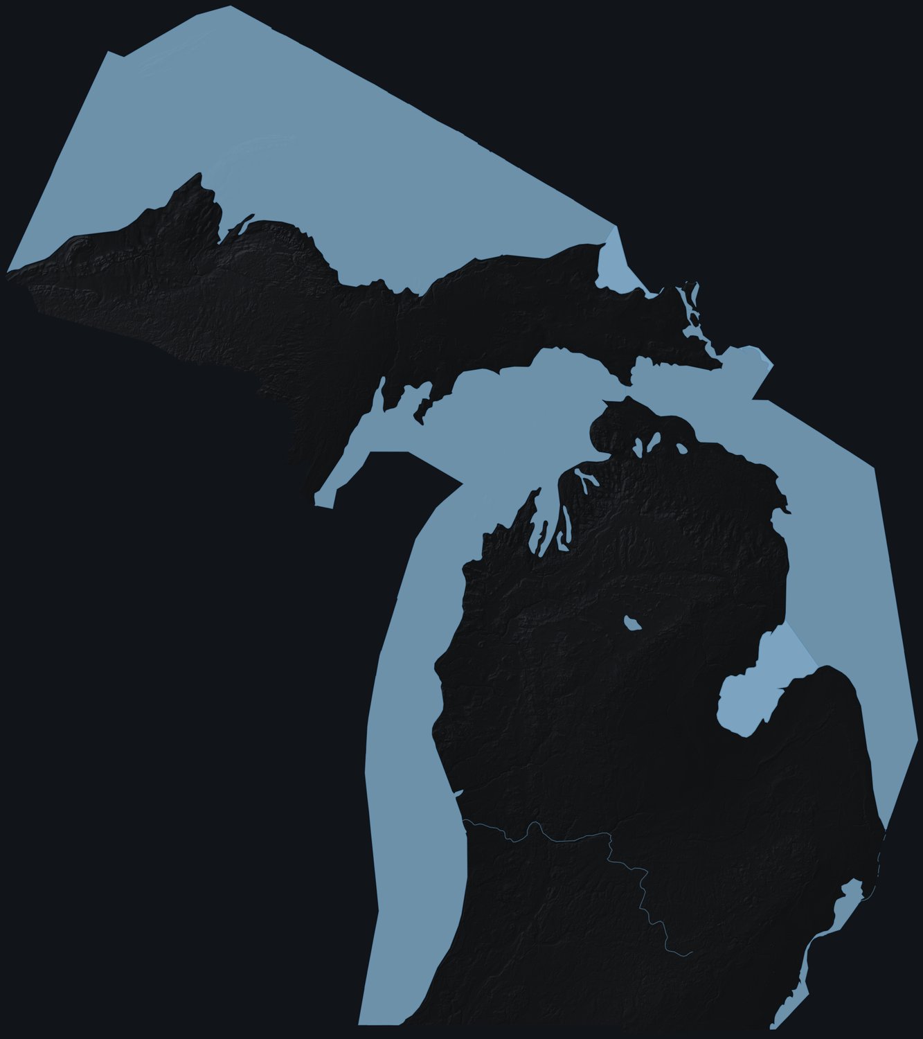 Michigan shaded relief terrain map