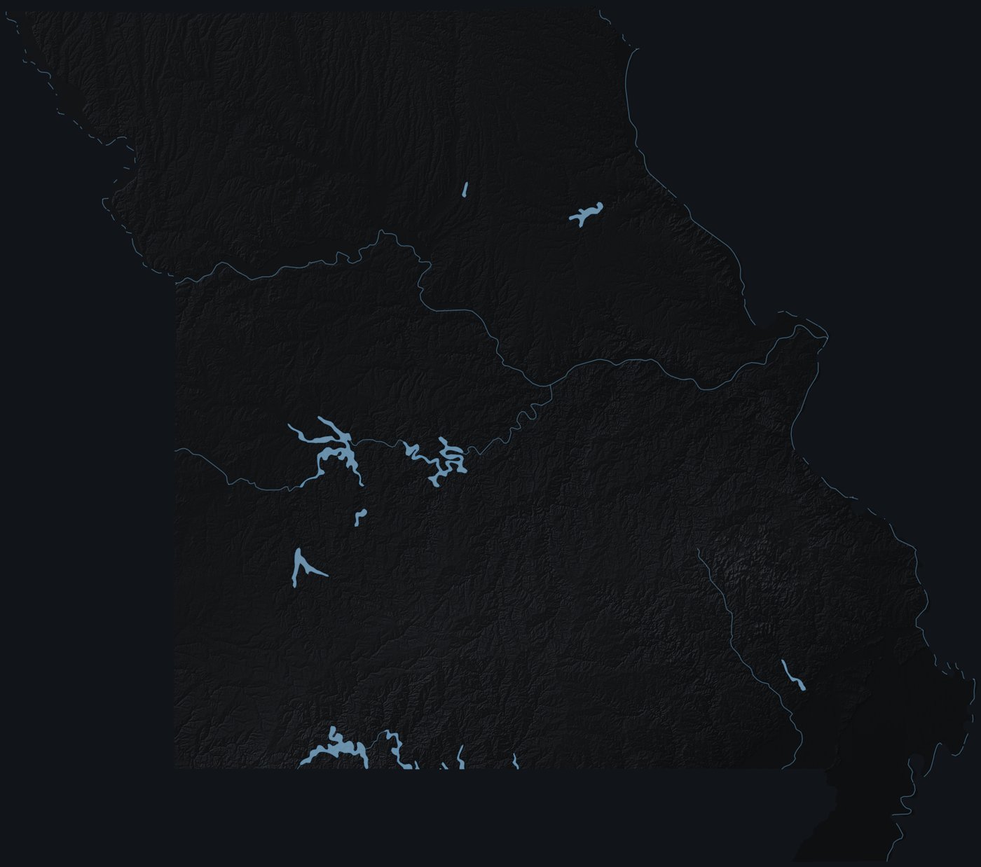 Missouri shaded relief terrain map
