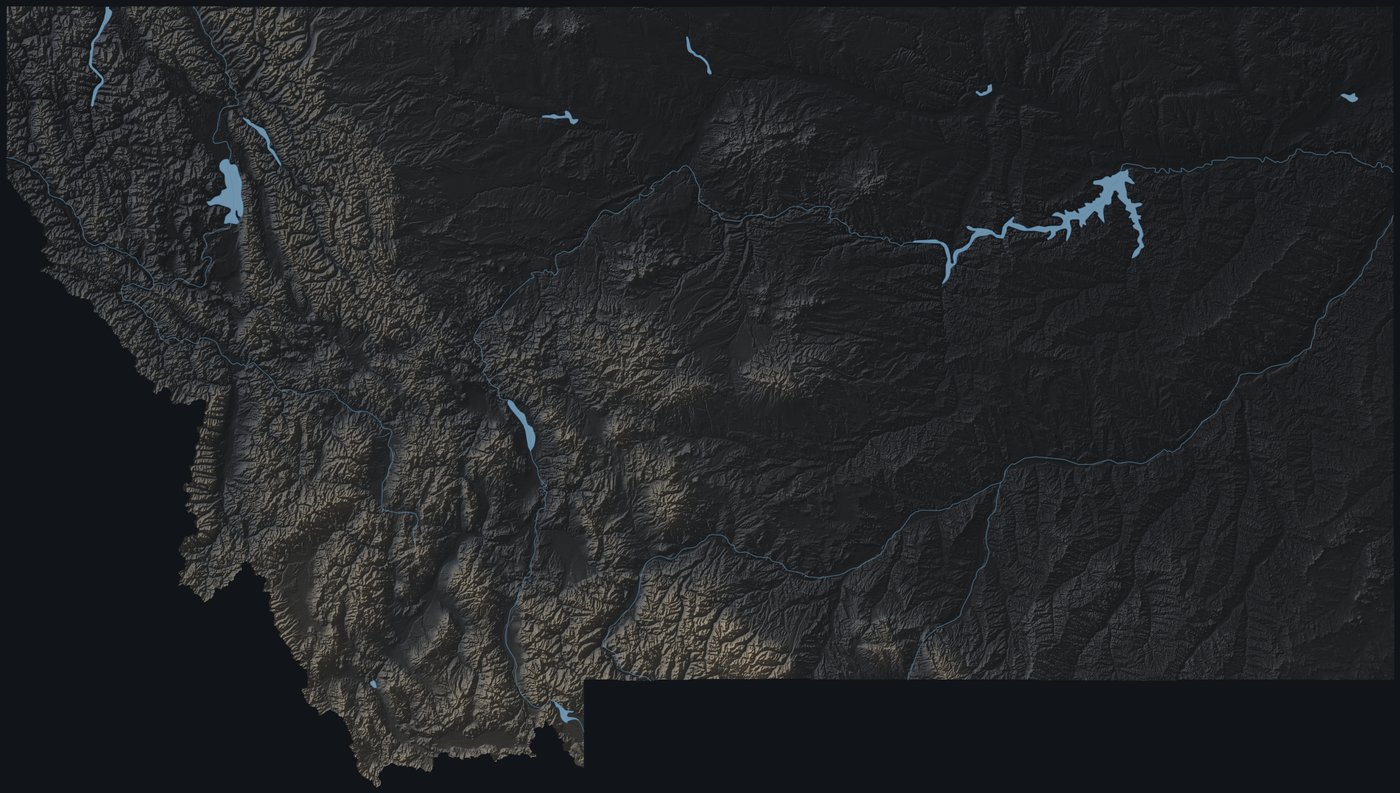 Montana shaded relief terrain map