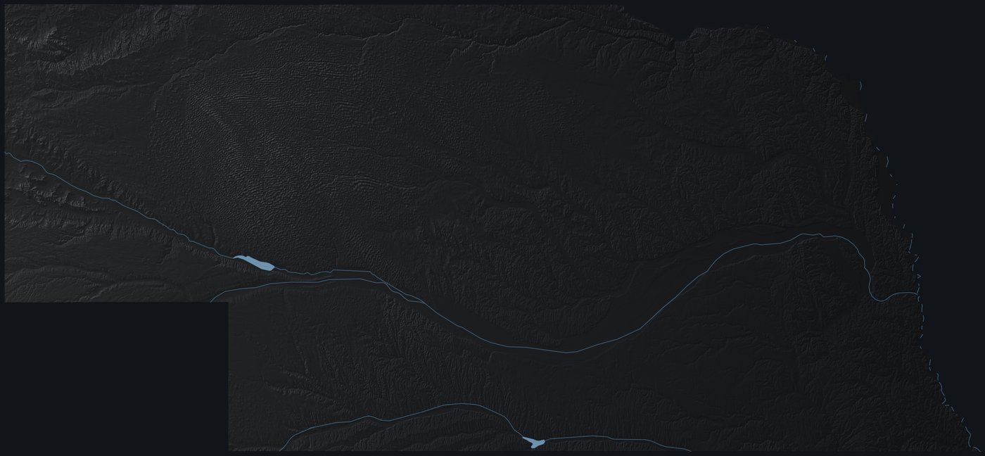 Nebraska shaded relief terrain map