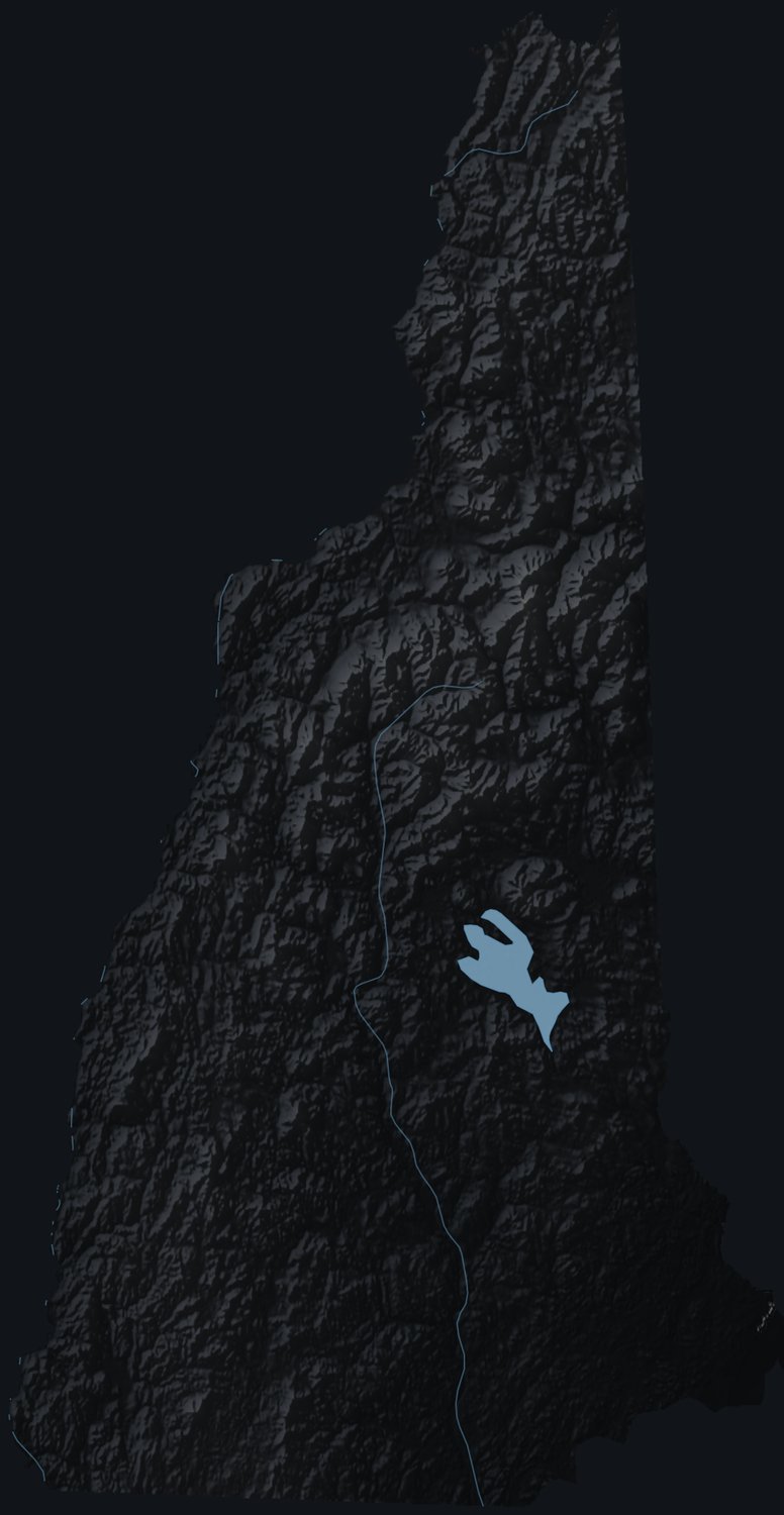New Hampshire shaded relief terrain map