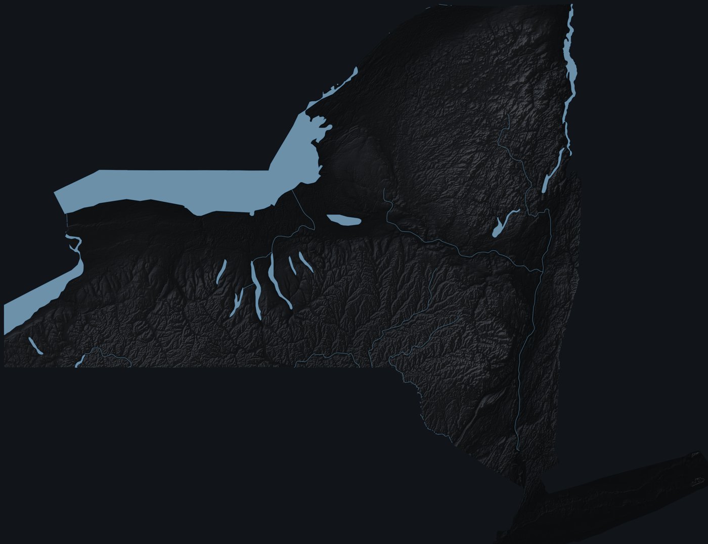 New York shaded relief terrain map
