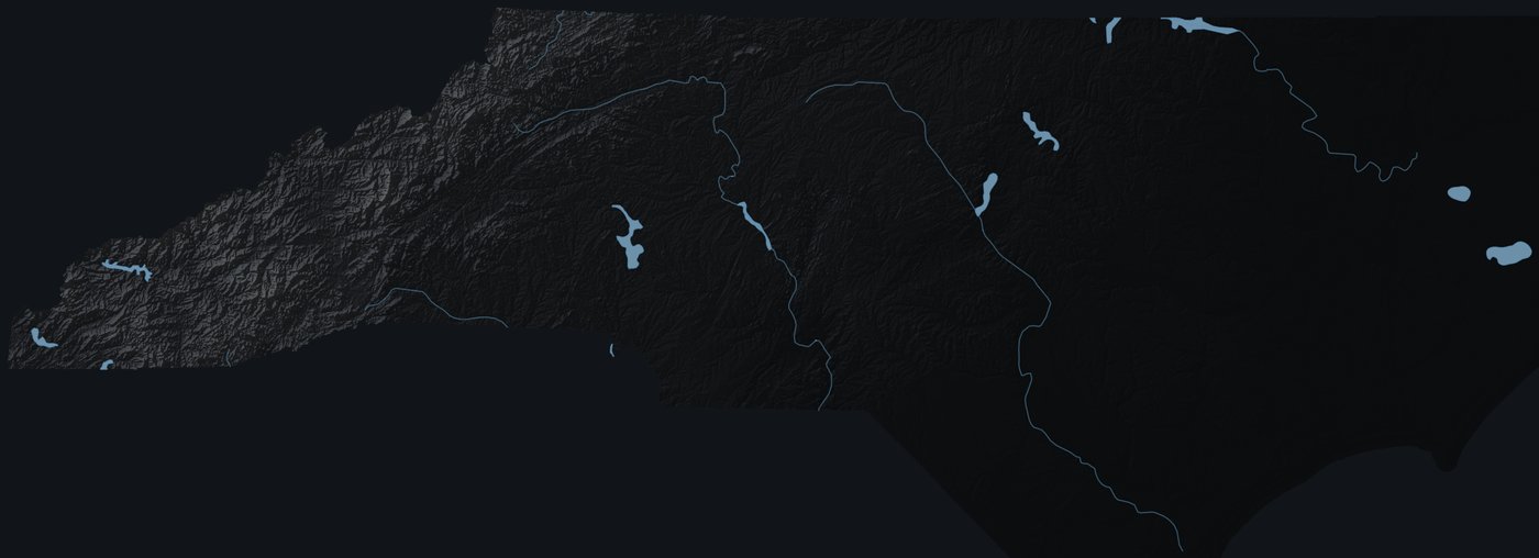 North Carolina shaded relief terrain map