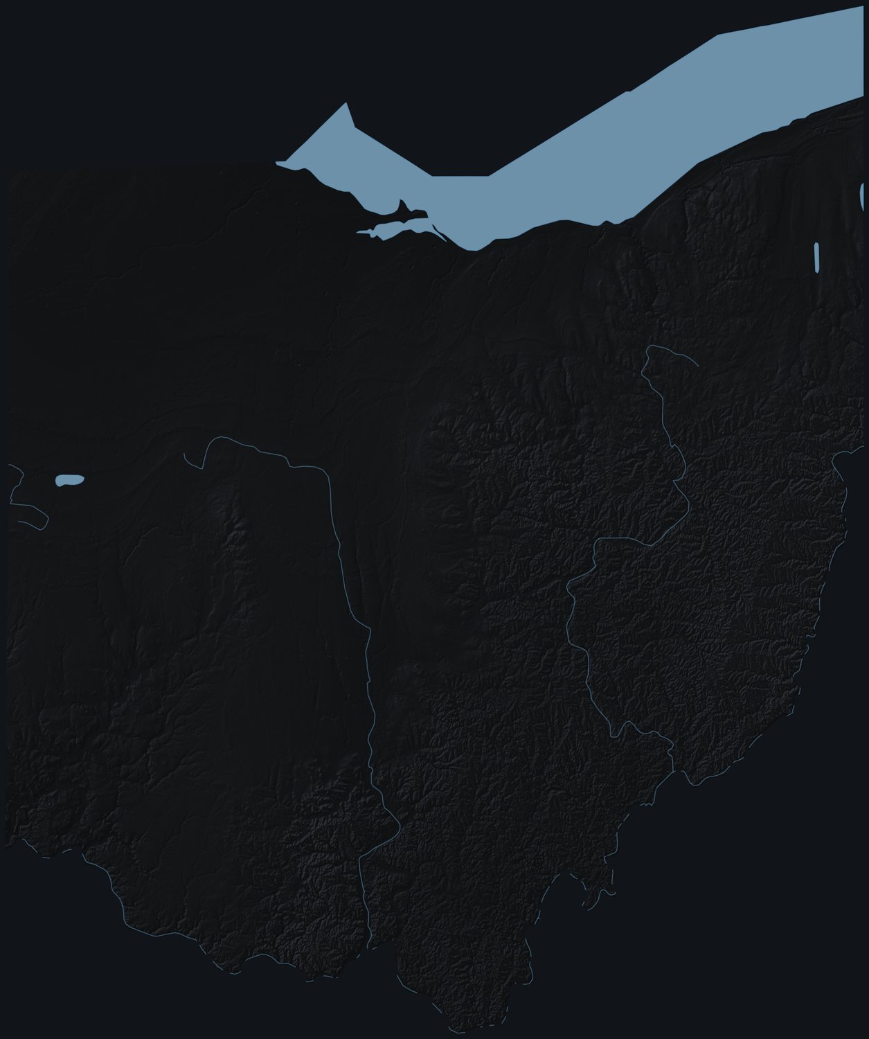 Ohio shaded relief terrain map