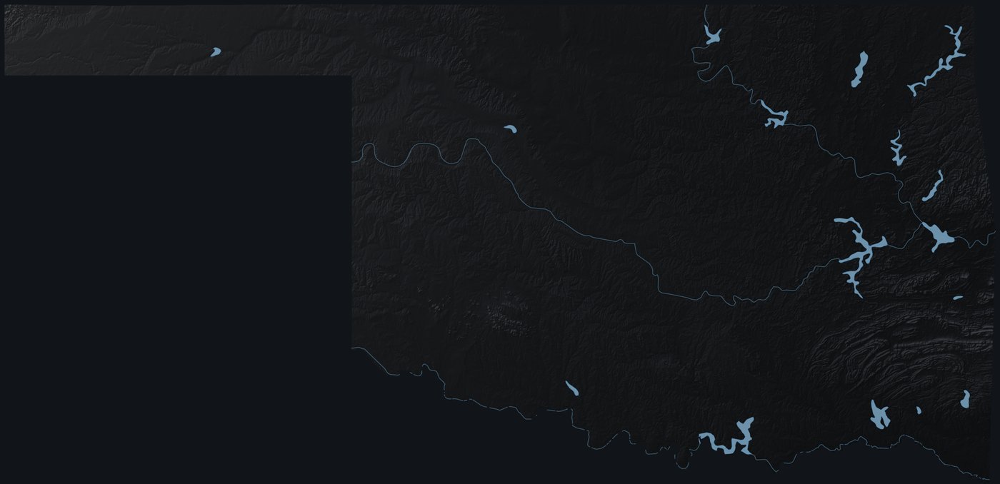 Oklahoma shaded relief terrain map