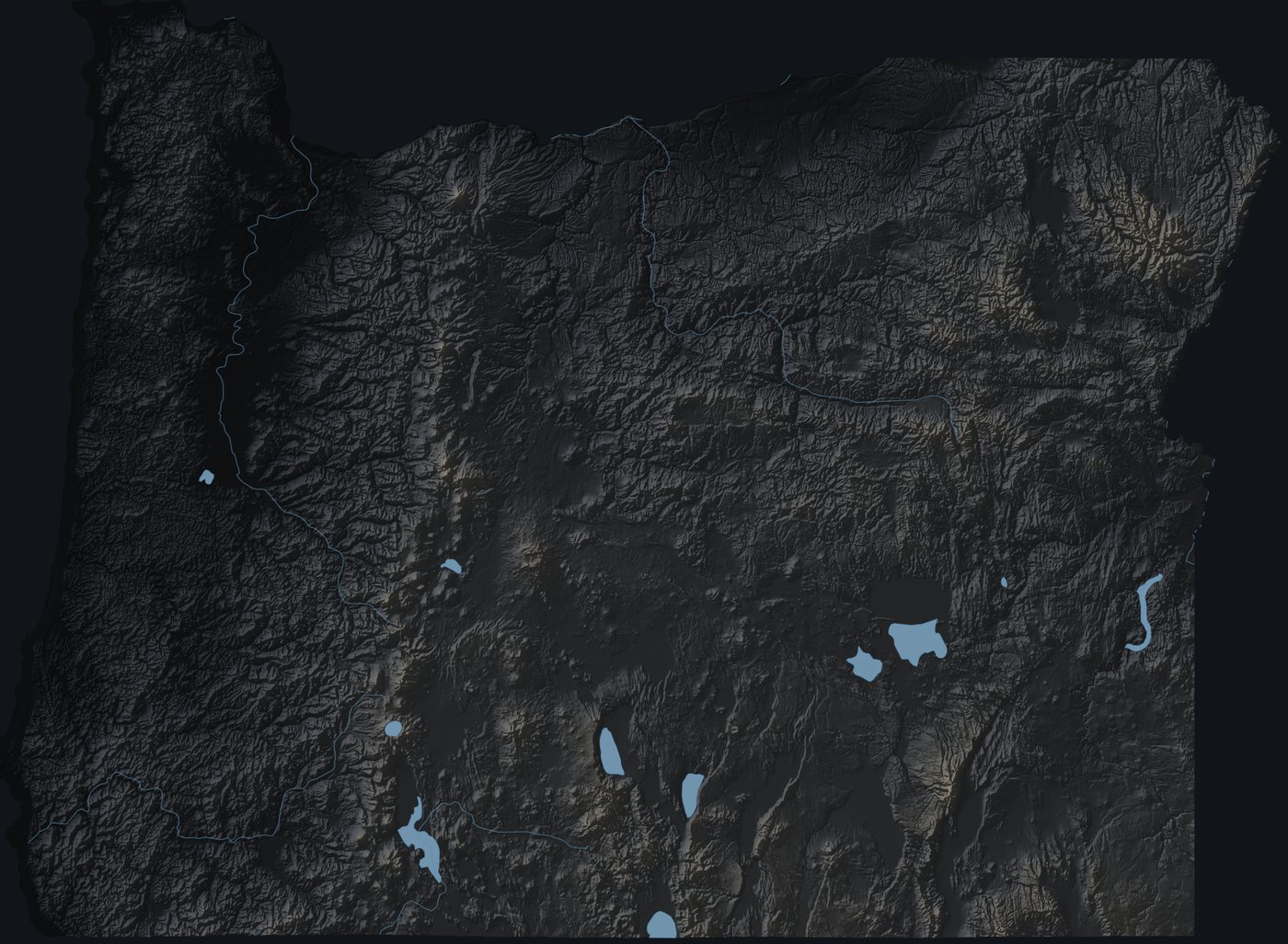 Oregon shaded relief terrain map