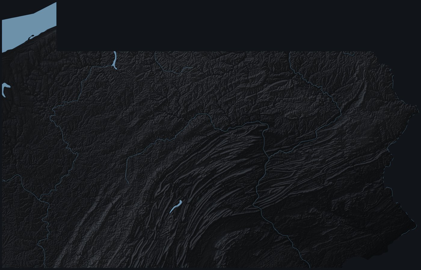 Pennsylvania shaded relief terrain map