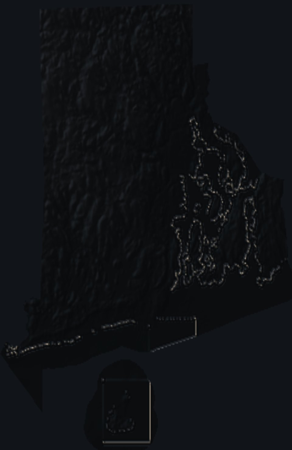 Rhode Island shaded relief terrain map