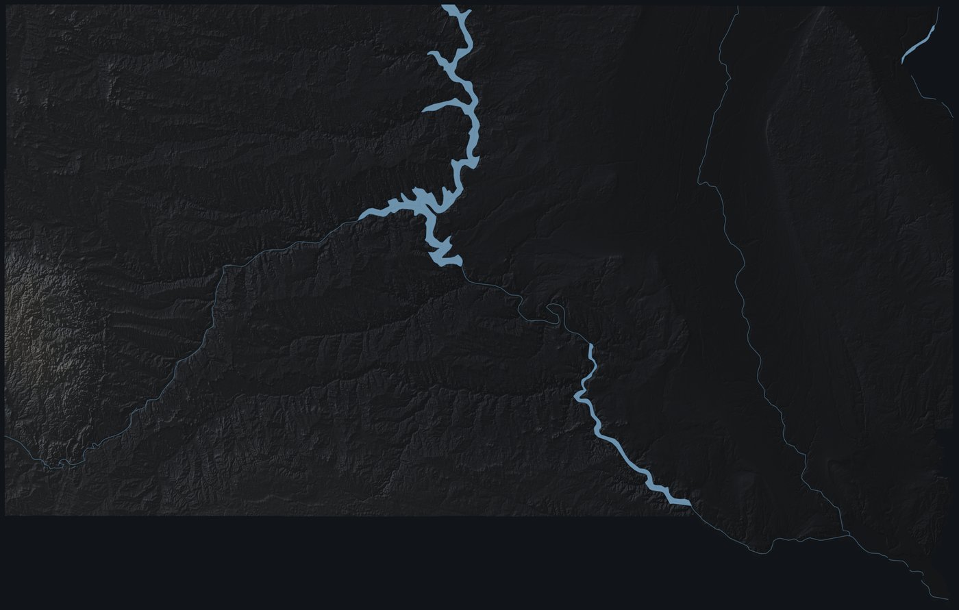 South Dakota shaded relief terrain map