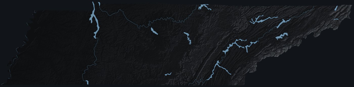 Tennessee shaded relief terrain map