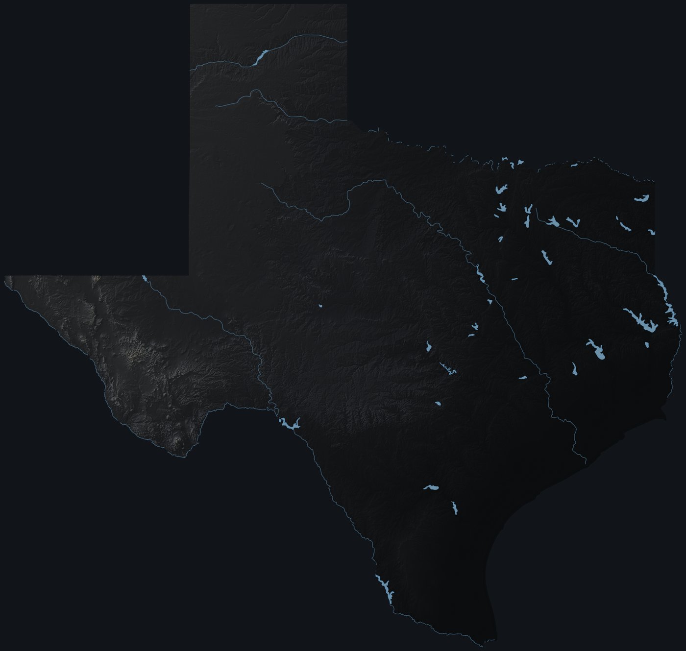 Texas shaded relief terrain map
