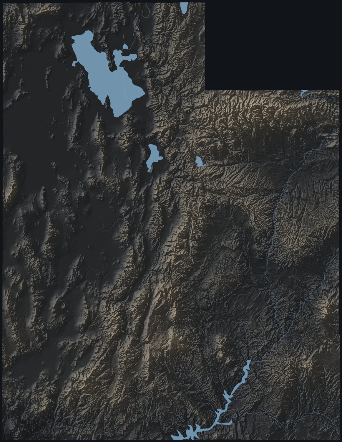 Utah shaded relief terrain map