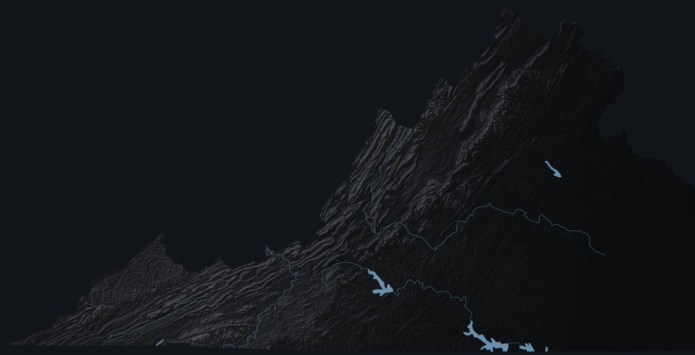 Virginia shaded relief terrain map