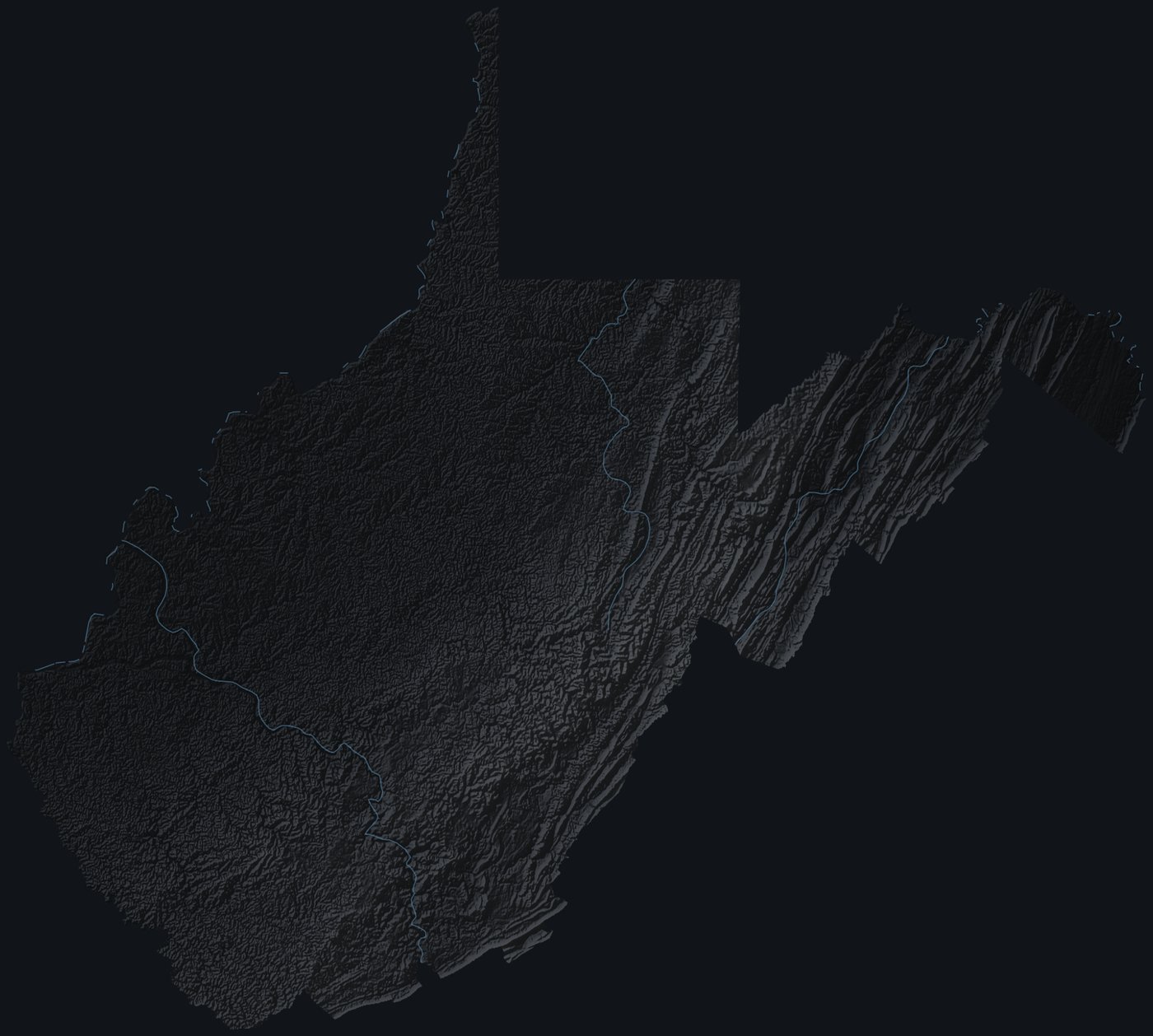 West Virginia shaded relief terrain map