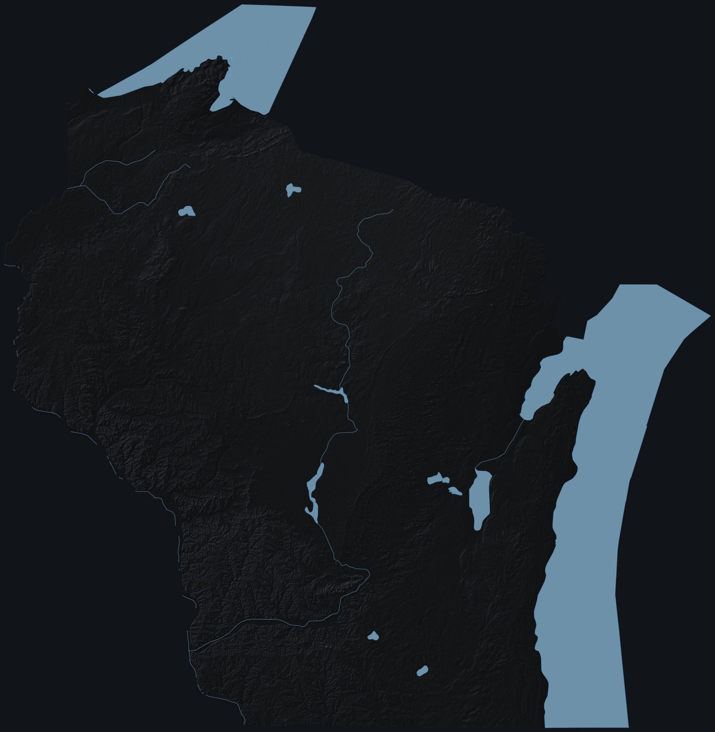 Wisconsin shaded relief terrain map